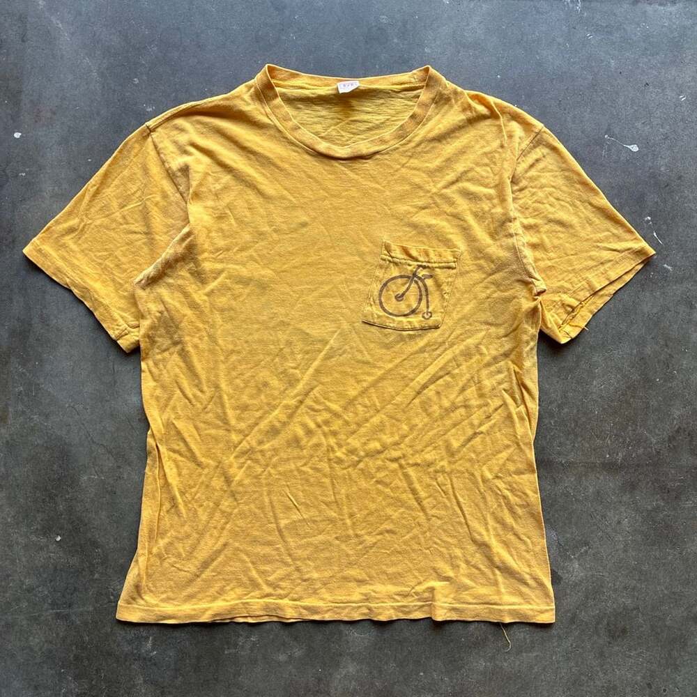 1970’s B.V.D. Vintage Bicycle Graphic Pocket T Size XL Yellow Made USA